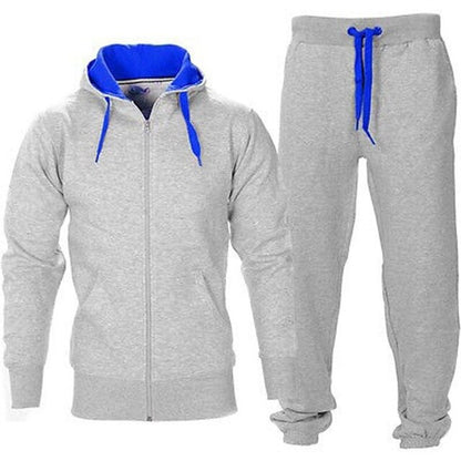 Casual Solid Tracksuit Zipper Hooded Sweatshirt Jacket +Sweatpants Mens Tracksuit