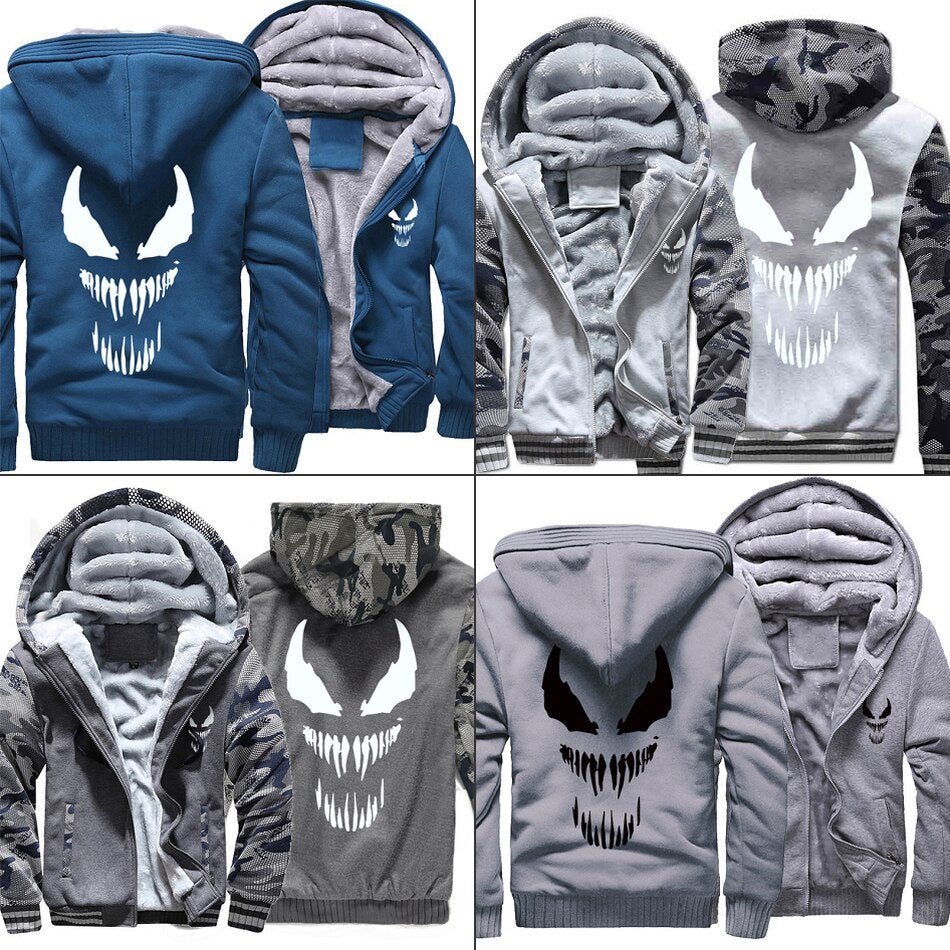 Marvel Venom zipper Sweatshirts Men's Casual Hoodies Winter Thicken Coat Tops Clothing Cosplay Fashion Jacket Streetwear