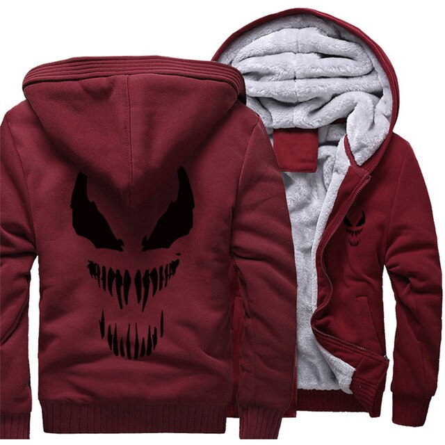 Marvel Venom zipper Sweatshirts Men's Casual Hoodies Winter Thicken Coat Tops Clothing Cosplay Fashion Jacket Streetwear