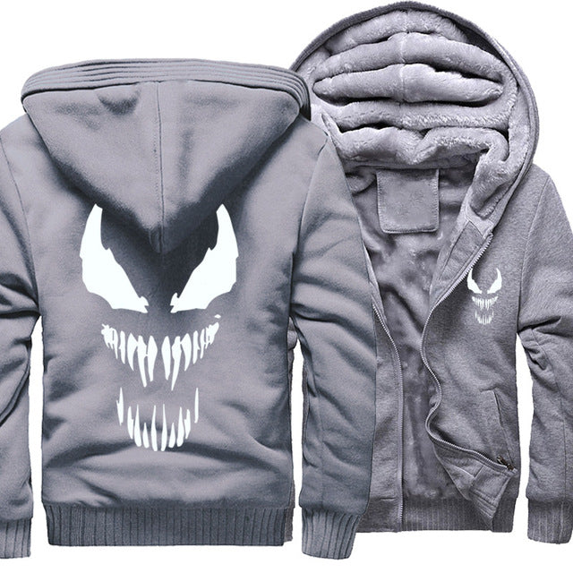 Marvel Venom zipper Sweatshirts Men's Casual Hoodies Winter Thicken Coat Tops Clothing Cosplay Fashion Jacket Streetwear