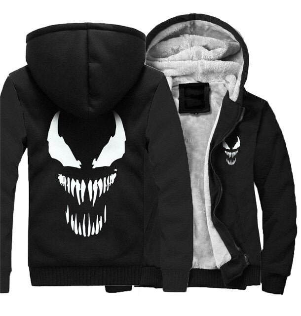 Marvel Venom zipper Sweatshirts Men's Casual Hoodies Winter Thicken Coat Tops Clothing Cosplay Fashion Jacket Streetwear