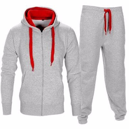 Casual Solid Tracksuit Zipper Hooded Sweatshirt Jacket +Sweatpants Mens Tracksuit