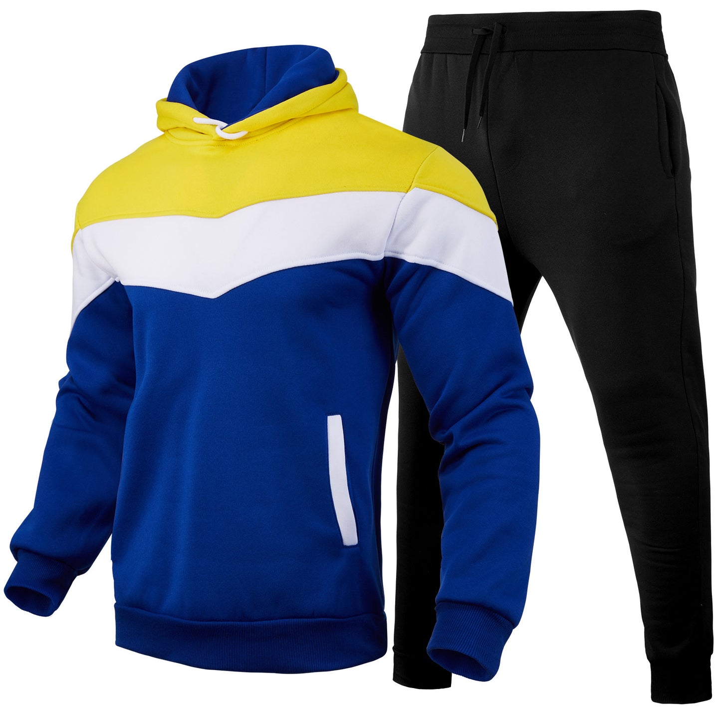 Cross-border autumn and winter sports sweater suit men's 3 color matching hoodie sportswear suit sweater sweatpants light board