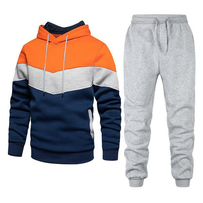 Cross-border autumn and winter sports sweater suit men's 3 color matching hoodie sportswear suit sweater sweatpants light board