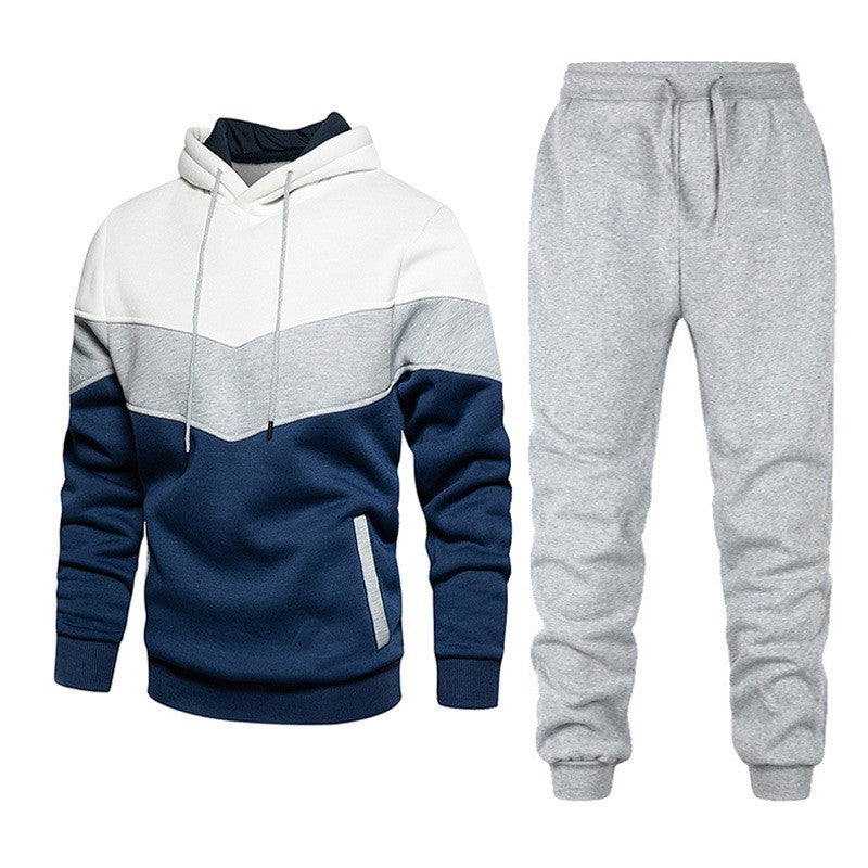 Cross-border autumn and winter sports sweater suit men's 3 color matching hoodie sportswear suit sweater sweatpants light board