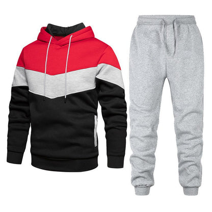 Cross-border autumn and winter sports sweater suit men's 3 color matching hoodie sportswear suit sweater sweatpants light board