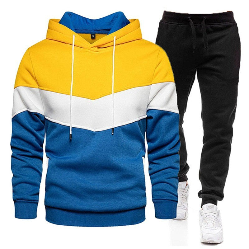 Cross-border autumn and winter sports sweater suit men's 3 color matching hoodie sportswear suit sweater sweatpants light board