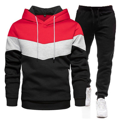 Cross-border autumn and winter sports sweater suit men's 3 color matching hoodie sportswear suit sweater sweatpants light board