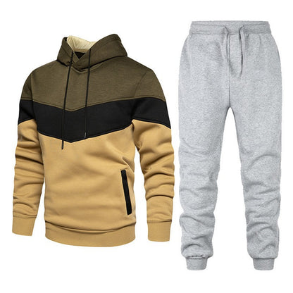 Cross-border autumn and winter sports sweater suit men's 3 color matching hoodie sportswear suit sweater sweatpants light board