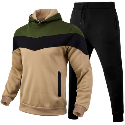 Cross-border autumn and winter sports sweater suit men's 3 color matching hoodie sportswear suit sweater sweatpants light board