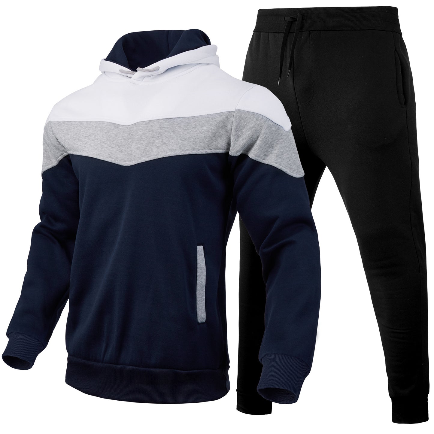 Cross-border autumn and winter sports sweater suit men's 3 color matching hoodie sportswear suit sweater sweatpants light board