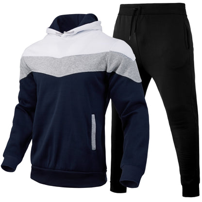 Cross-border autumn and winter sports sweater suit men's 3 color matching hoodie sportswear suit sweater sweatpants light board